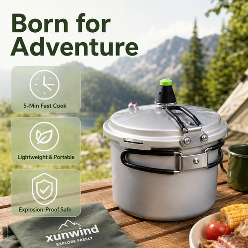 Xunwind Lightweight Outdoor Portable Pressure Cooker, 5 Min Fast Cook Aviation Aluminum Pressure Pot for Camping Hiking Road Trip