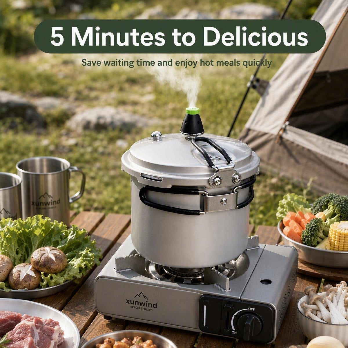 Xunwind Lightweight Outdoor Portable Pressure Cooker, 5 Min Fast Cook Aviation Aluminum Pressure Pot for Camping Hiking Road Trip