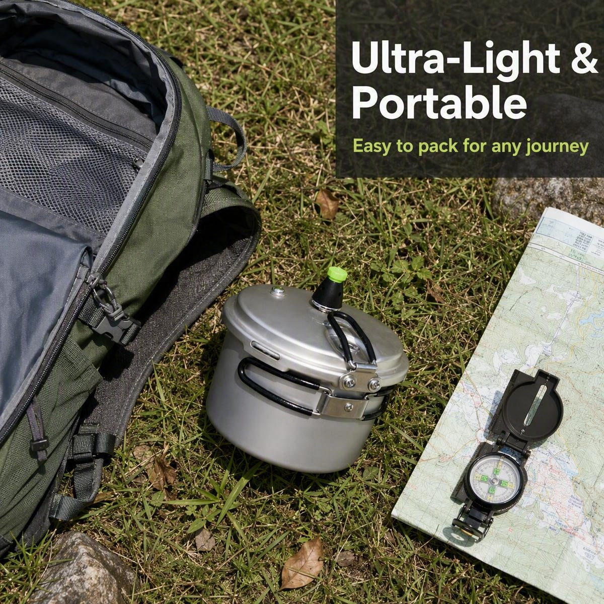 Xunwind Lightweight Outdoor Portable Pressure Cooker, 5 Min Fast Cook Aviation Aluminum Pressure Pot for Camping Hiking Road Trip