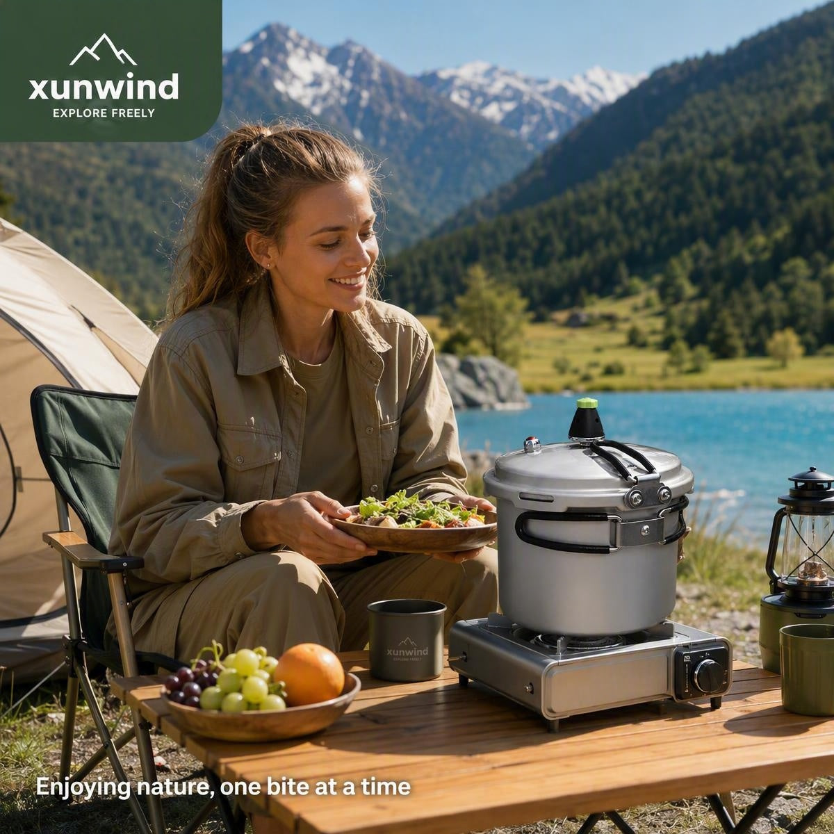 Xunwind Lightweight Outdoor Portable Pressure Cooker, 5 Min Fast Cook Aviation Aluminum Pressure Pot for Camping Hiking Road Trip