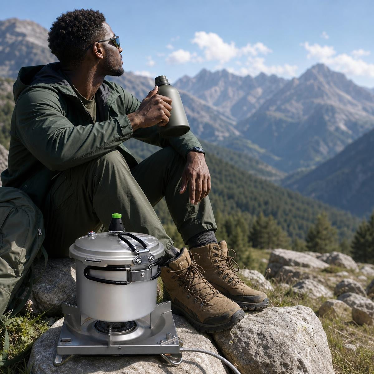 Xunwind Lightweight Outdoor Portable Pressure Cooker, 5 Min Fast Cook Aviation Aluminum Pressure Pot for Camping Hiking Road Trip
